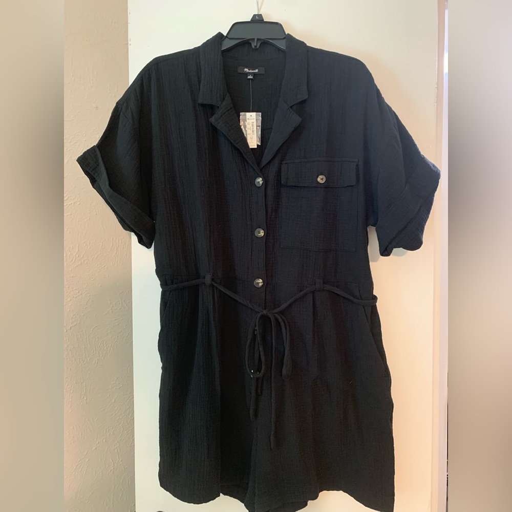 Madewell black linen romper NWT size L